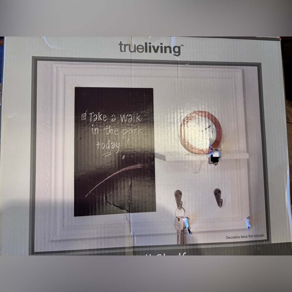 Trueliving Wall Decor with Shelf, Chalkboard and Key Hooks